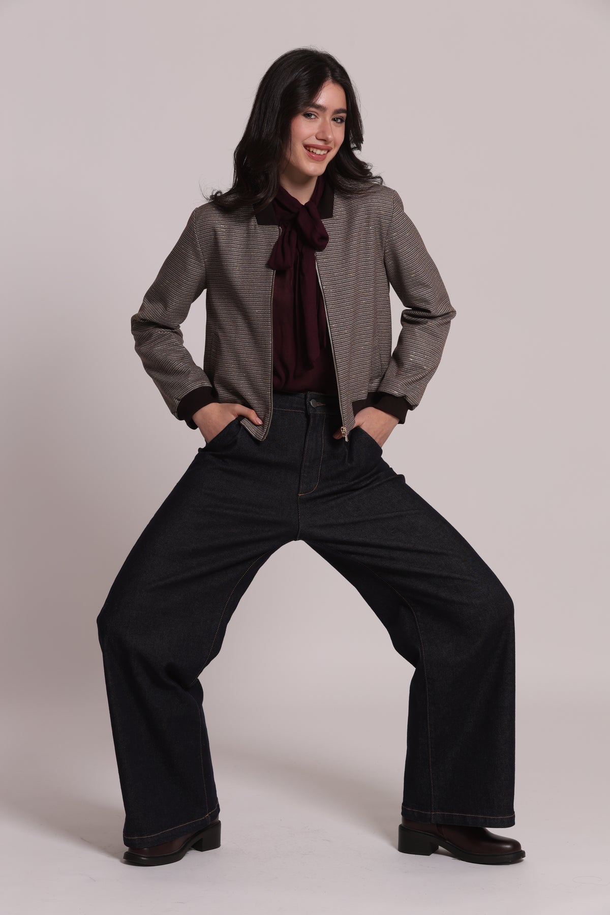 GIACCA BOMBER CON ZIP IN PIED DE POULE LUREX