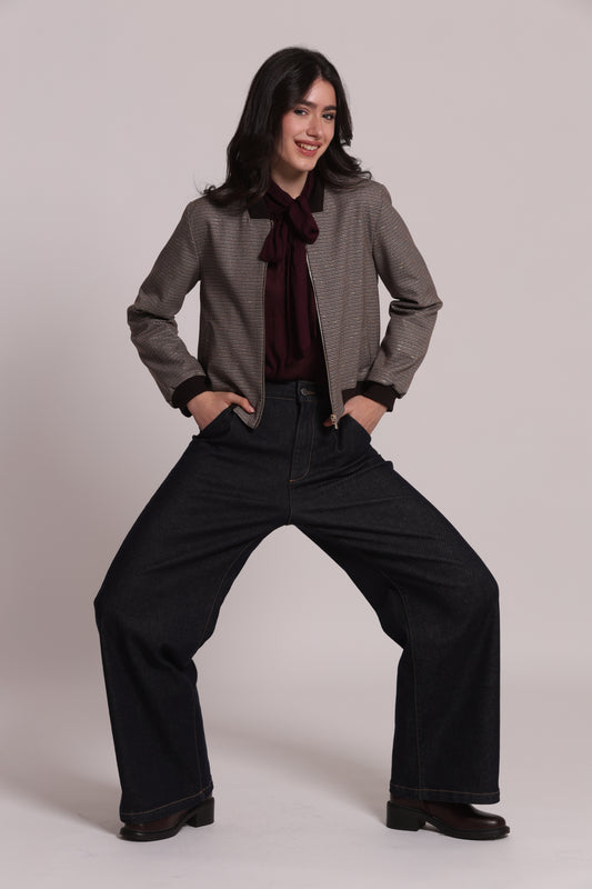 GIACCA BOMBER CON ZIP IN PIED DE POULE LUREX