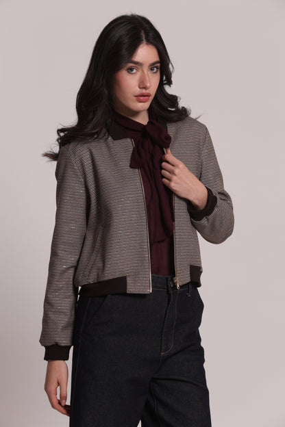 GIACCA BOMBER CON ZIP IN PIED DE POULE LUREX