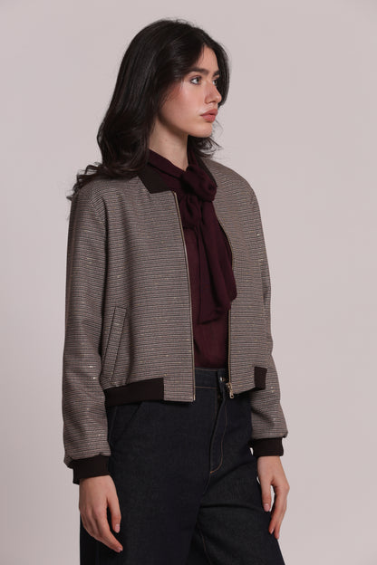 GIACCA BOMBER CON ZIP IN PIED DE POULE LUREX