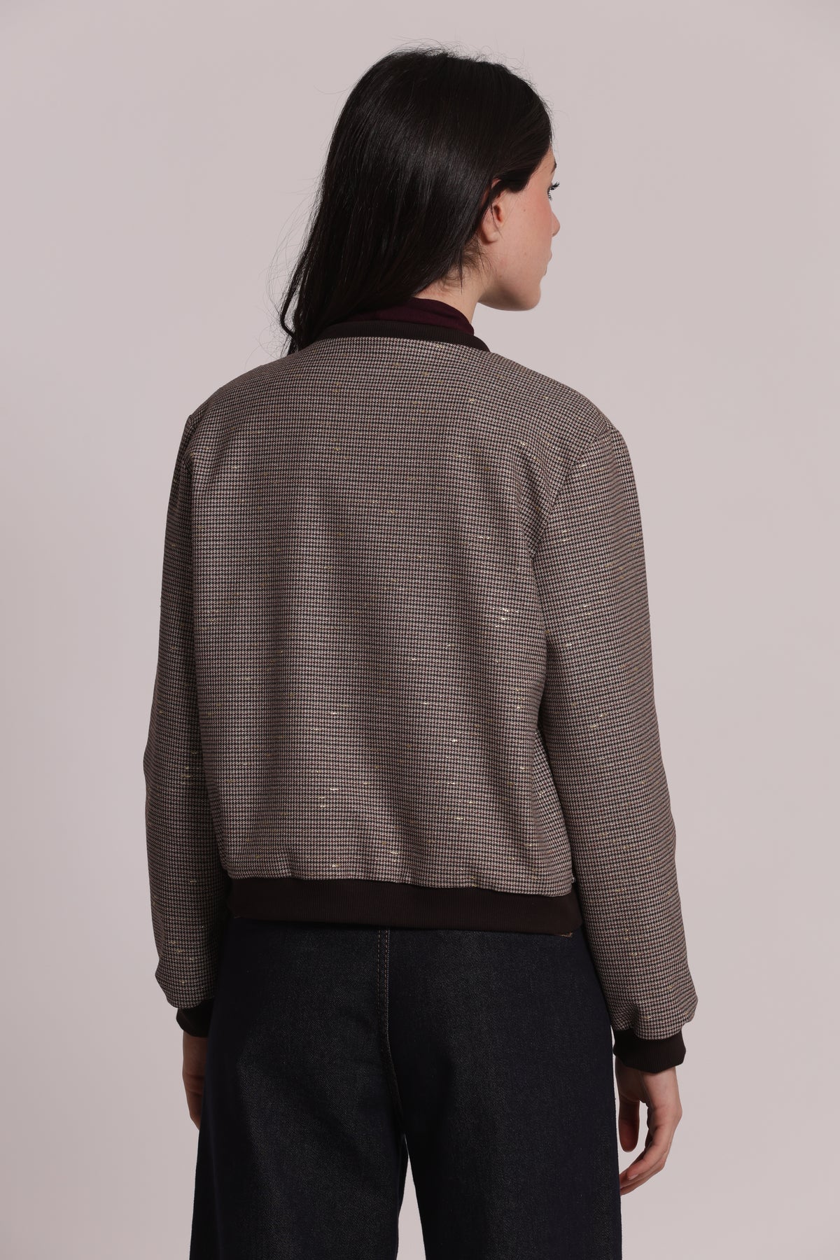 GIACCA BOMBER CON ZIP IN PIED DE POULE LUREX