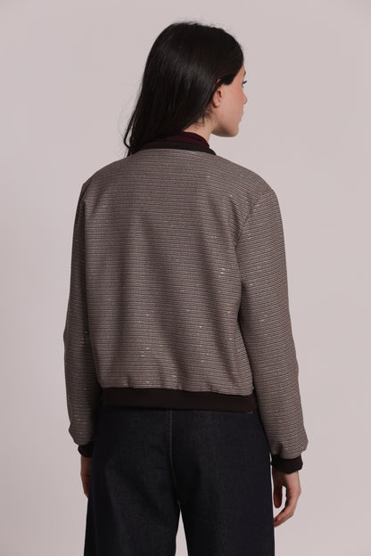 GIACCA BOMBER CON ZIP IN PIED DE POULE LUREX