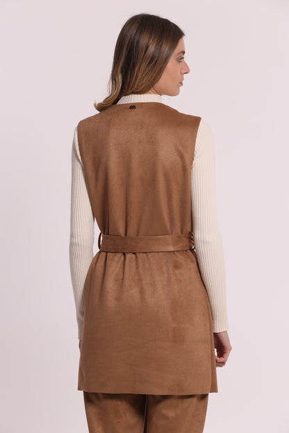 GILET LUNGO IN JERSEY EFFETTO CAMOSCIO