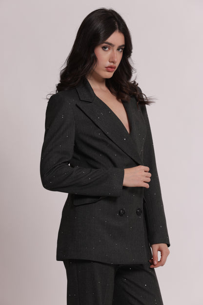 GIACCA LUNGA IN GESSATO CON PAILLETTES