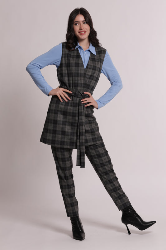 GILET LUNGO IN TESSUTO CHECK