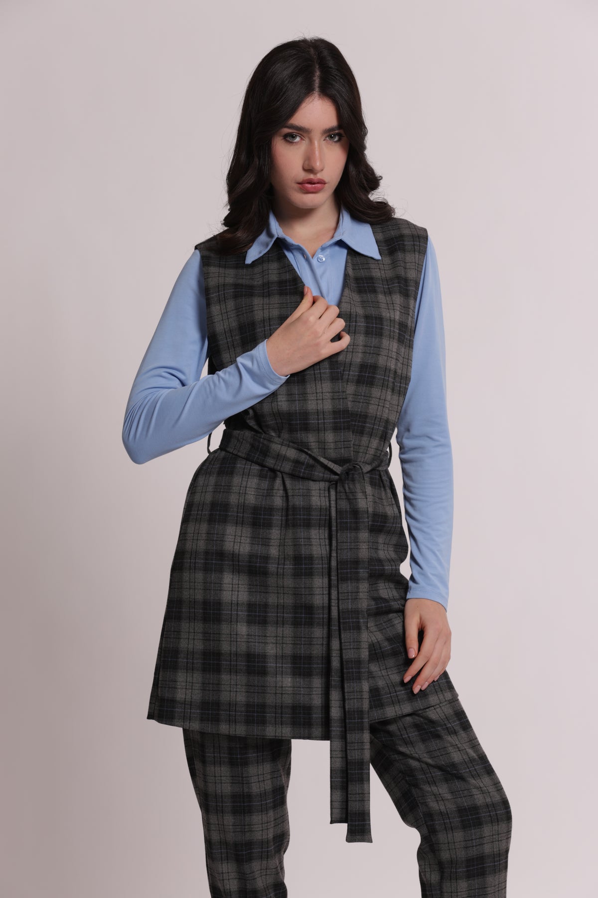 GILET LUNGO IN TESSUTO CHECK