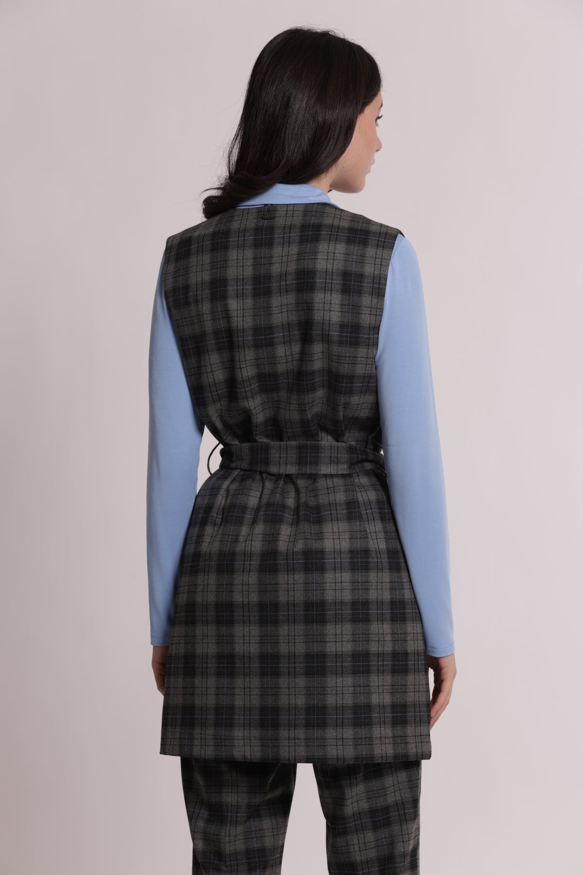 GILET LUNGO IN TESSUTO CHECK