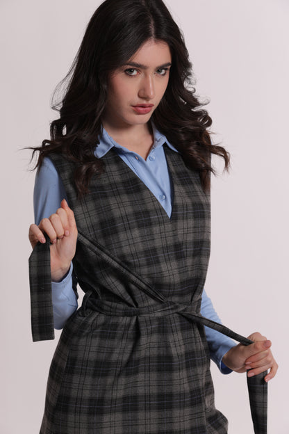 GILET LUNGO IN TESSUTO CHECK