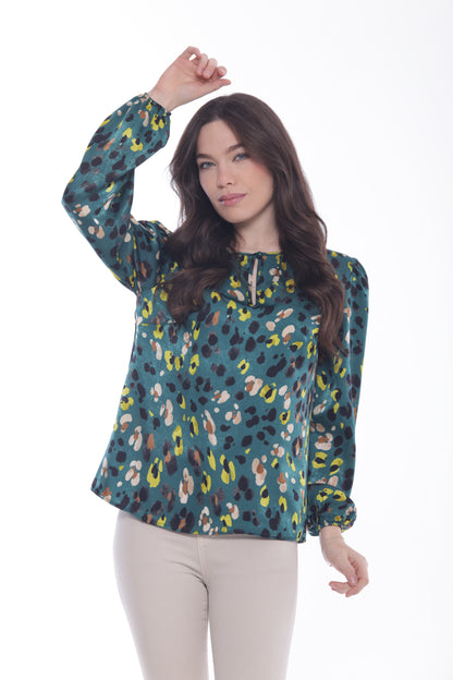 BLUSA SCOLLO TONDO FANTASIA ANIMALIER