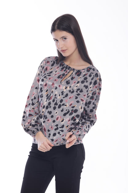 BLUSA SCOLLO TONDO FANTASIA ANIMALIER