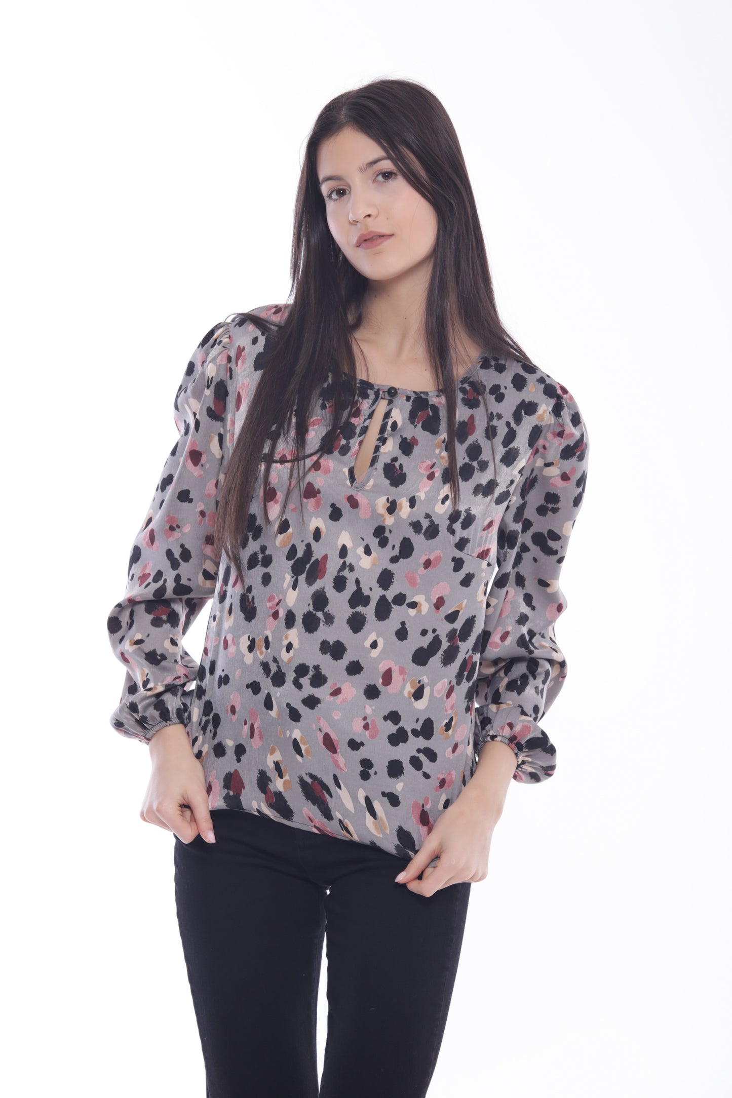 BLUSA SCOLLO TONDO FANTASIA ANIMALIER