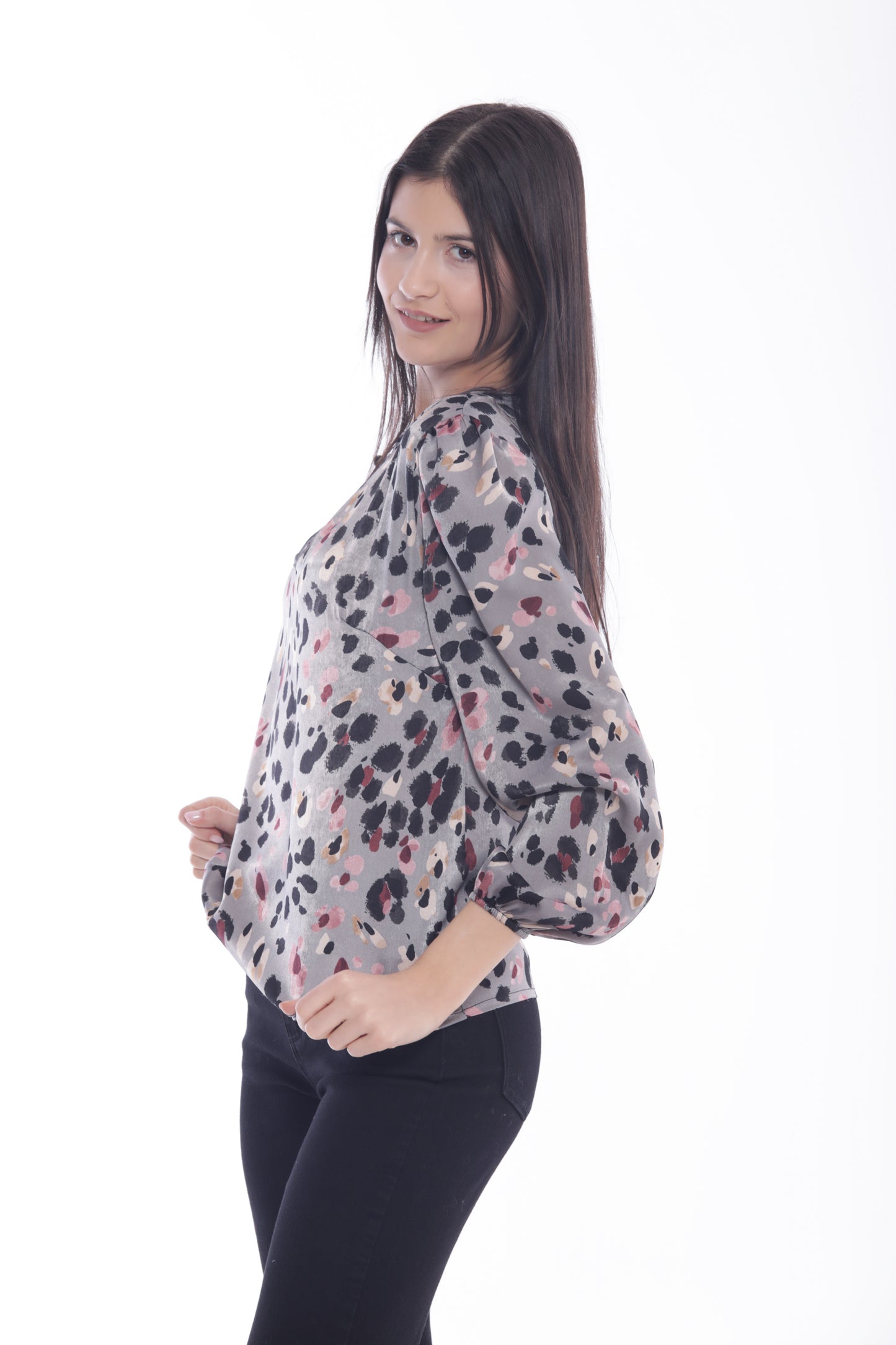 BLUSA SCOLLO TONDO FANTASIA ANIMALIER