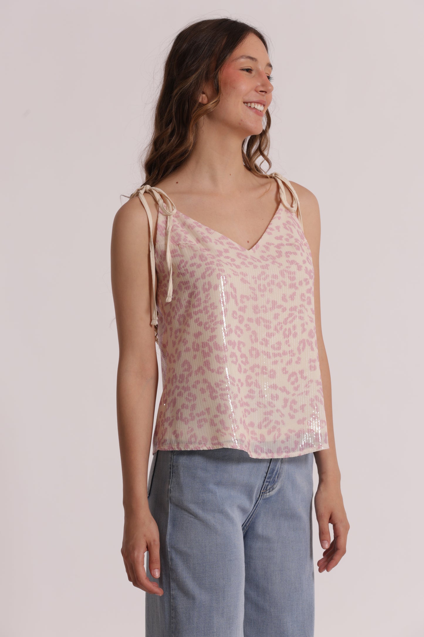 TOP CON PAILLETTES IN FANTASIA ANIMALIER