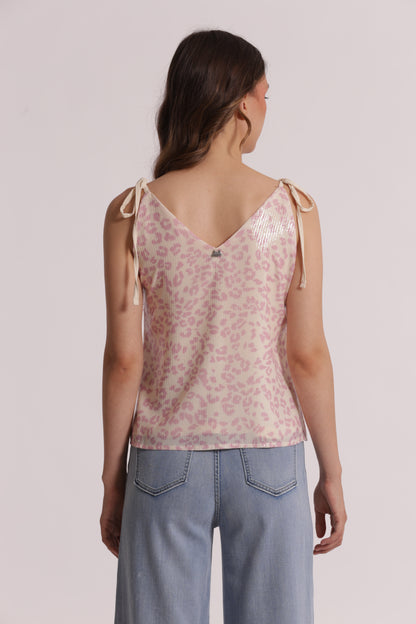 TOP CON PAILLETTES IN FANTASIA ANIMALIER