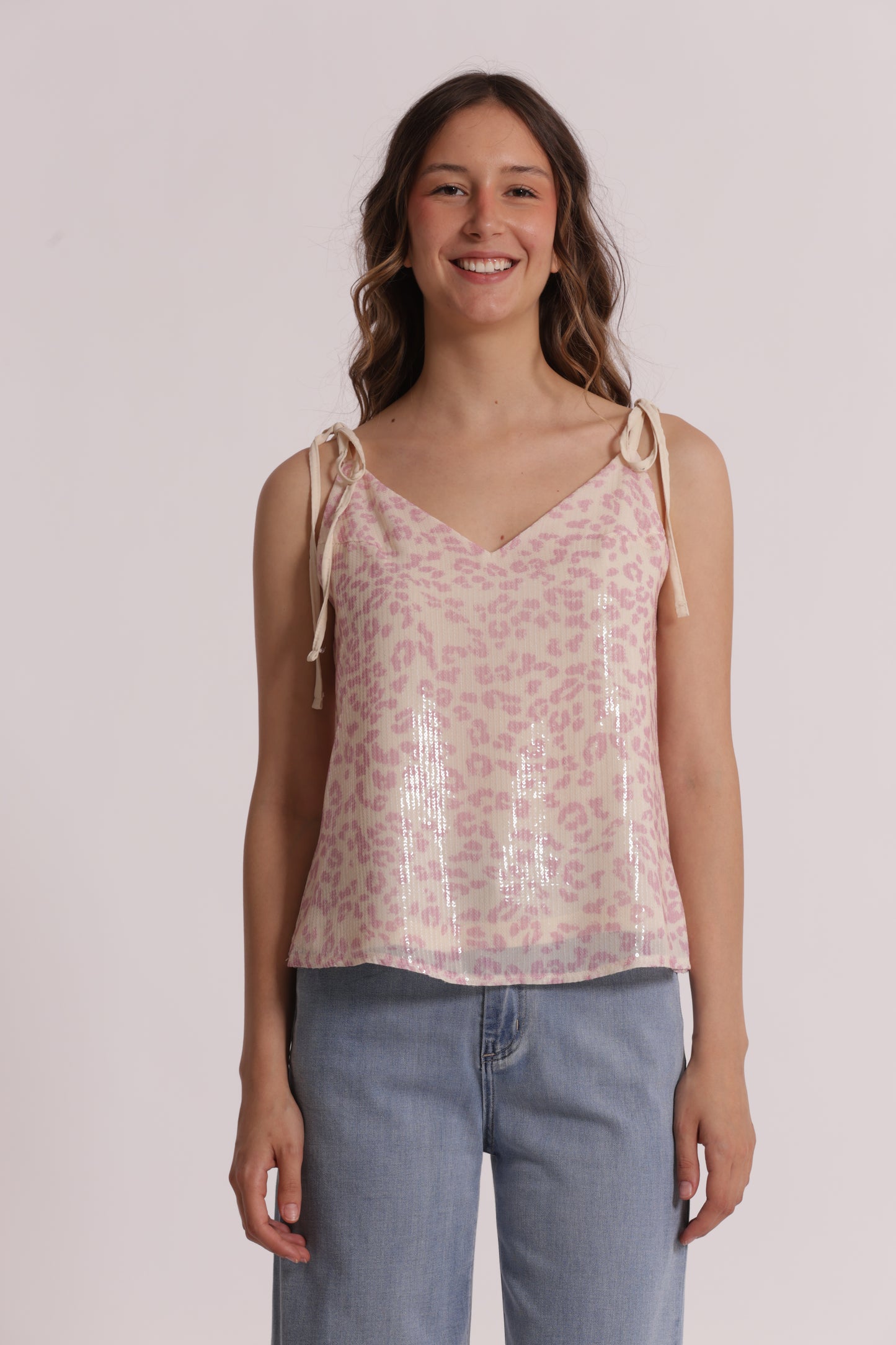 TOP CON PAILLETTES IN FANTASIA ANIMALIER