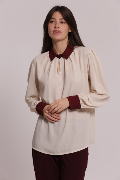 BLUSA CON CON COLLETTO E POLSINI A CONTRASTO