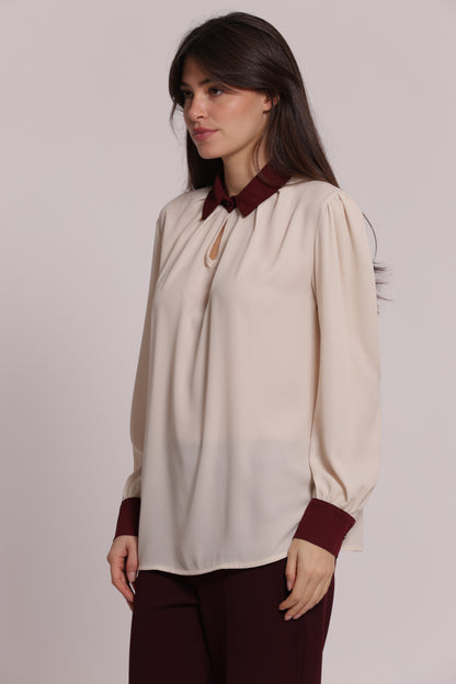 BLUSA CON CON COLLETTO E POLSINI A CONTRASTO
