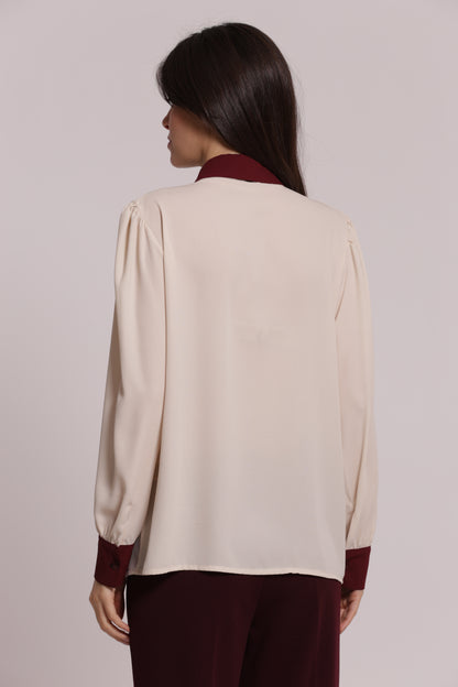 BLUSA CON CON COLLETTO E POLSINI A CONTRASTO