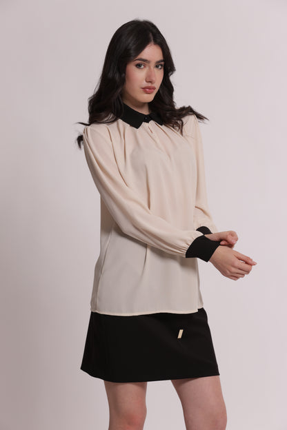 BLUSA CON CON COLLETTO E POLSINI A CONTRASTO