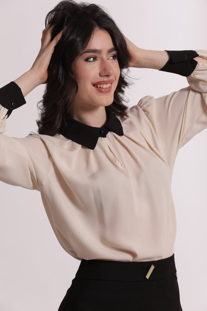 BLUSA CON CON COLLETTO E POLSINI A CONTRASTO