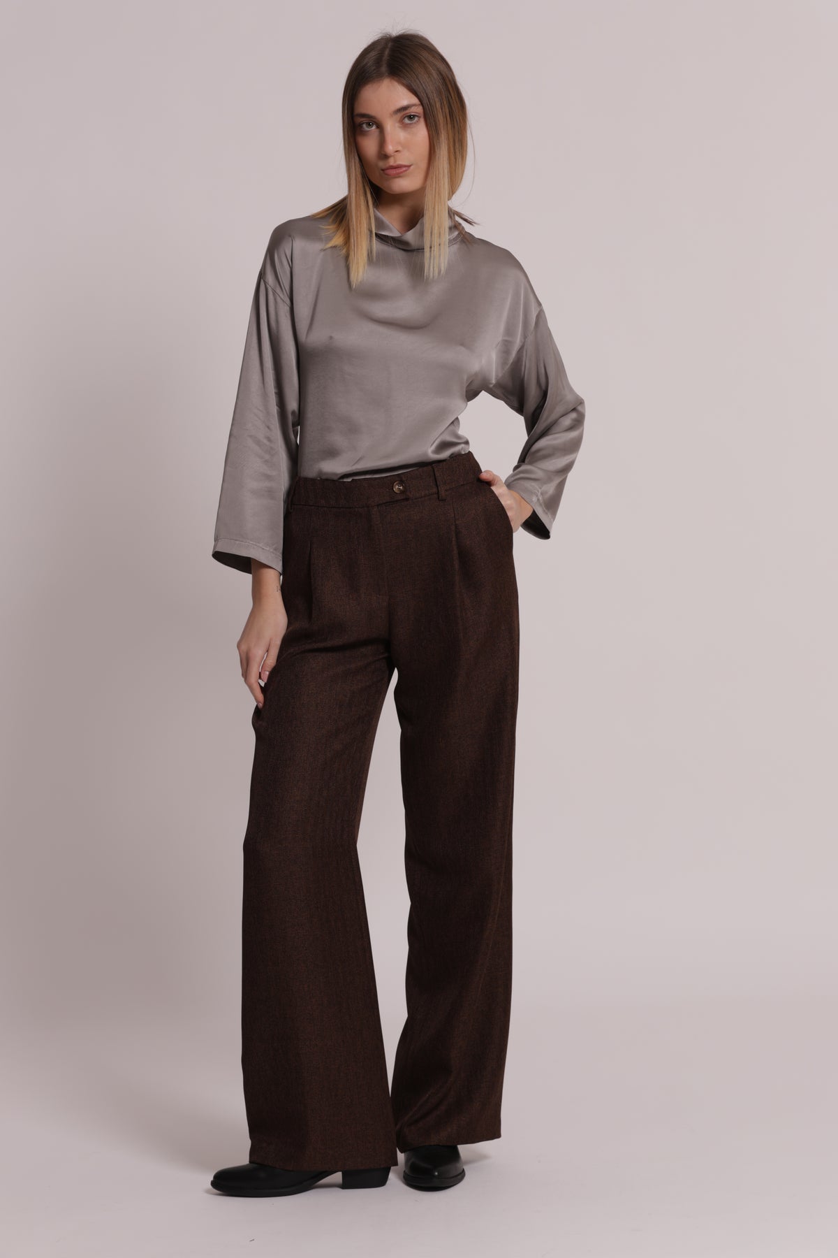 PANTALONE PALAZZO TWEED A SPIGA DI PESCE