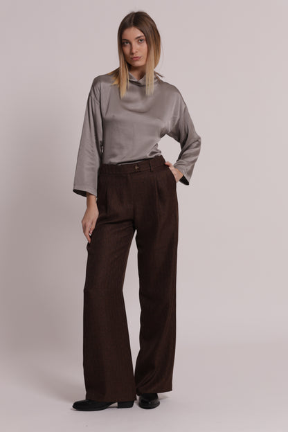 PANTALONE PALAZZO TWEED A SPIGA DI PESCE