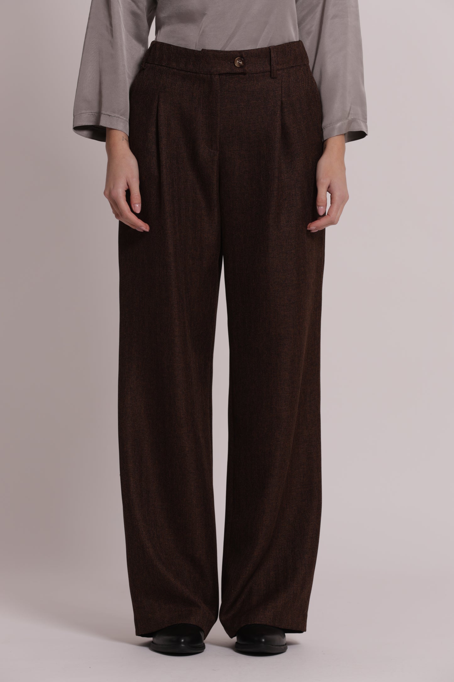 PANTALONE PALAZZO TWEED A SPIGA DI PESCE
