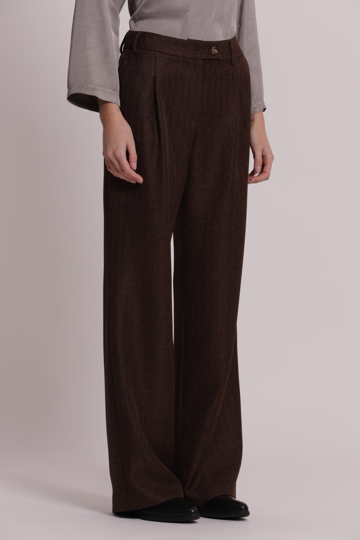 PANTALONE PALAZZO TWEED A SPIGA DI PESCE