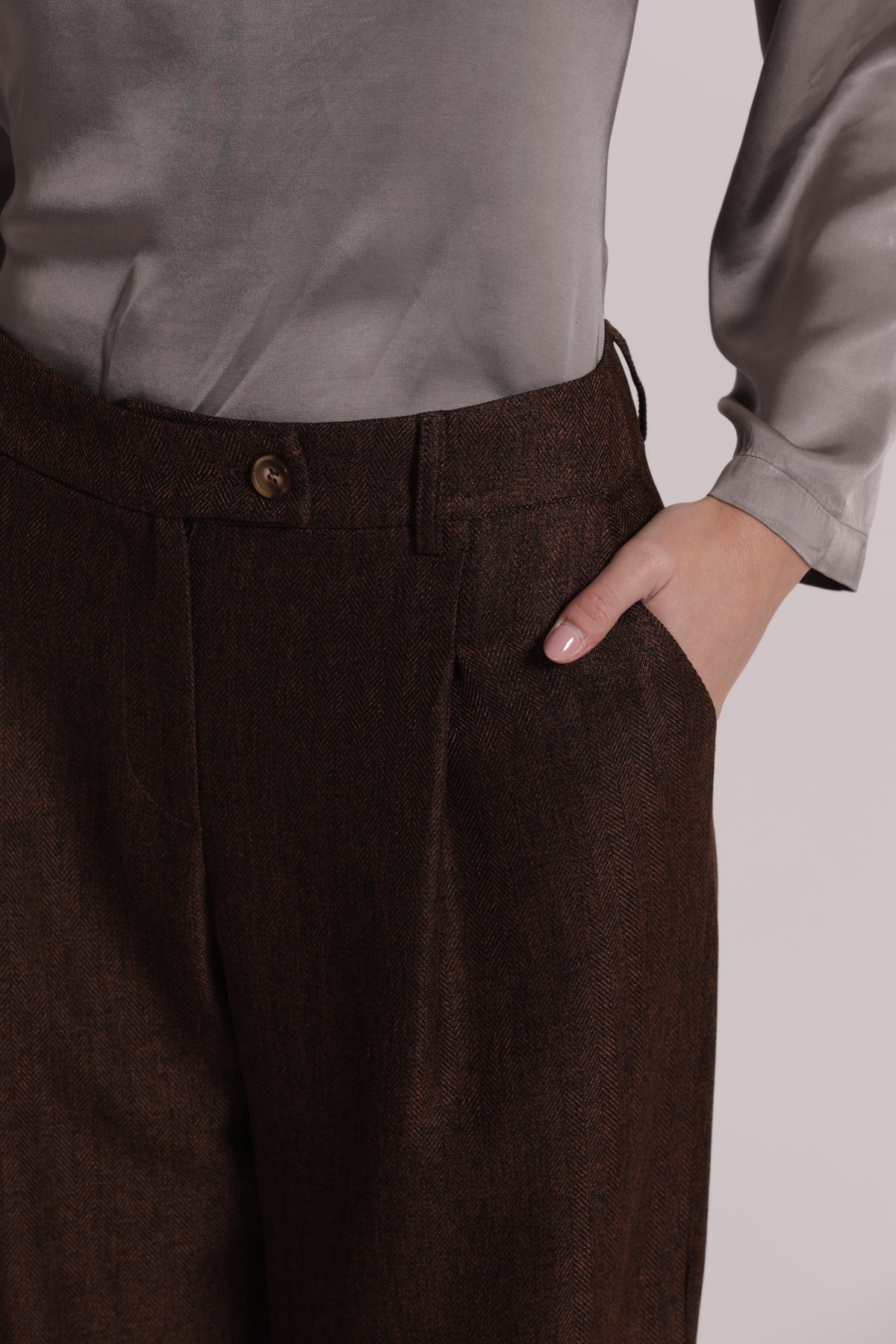 PANTALONE PALAZZO TWEED A SPIGA DI PESCE