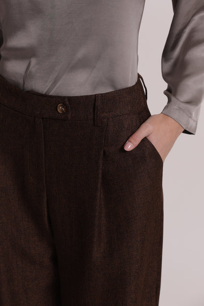 PANTALONE PALAZZO TWEED A SPIGA DI PESCE