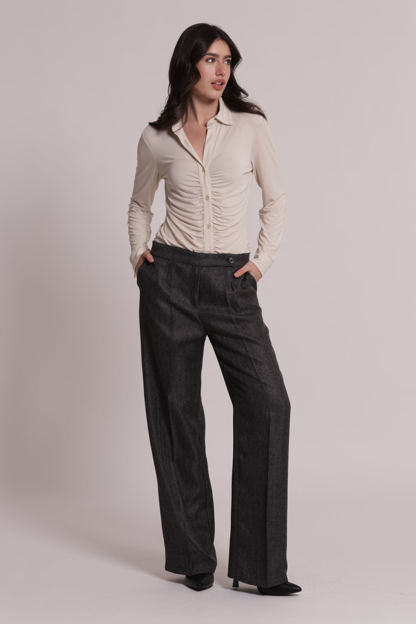 PANTALONE PALAZZO TWEED A SPIGA DI PESCE
