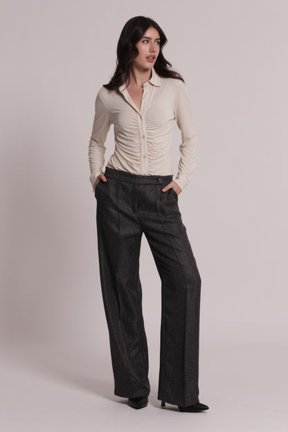 PANTALONE PALAZZO TWEED A SPIGA DI PESCE