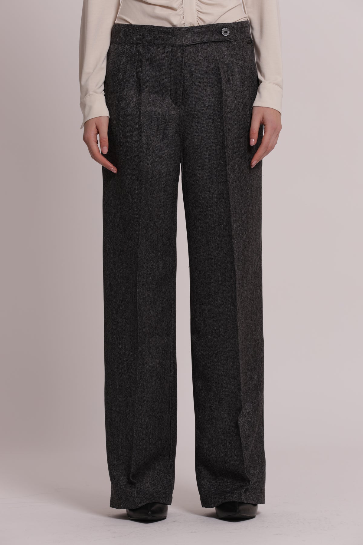 PANTALONE PALAZZO TWEED A SPIGA DI PESCE