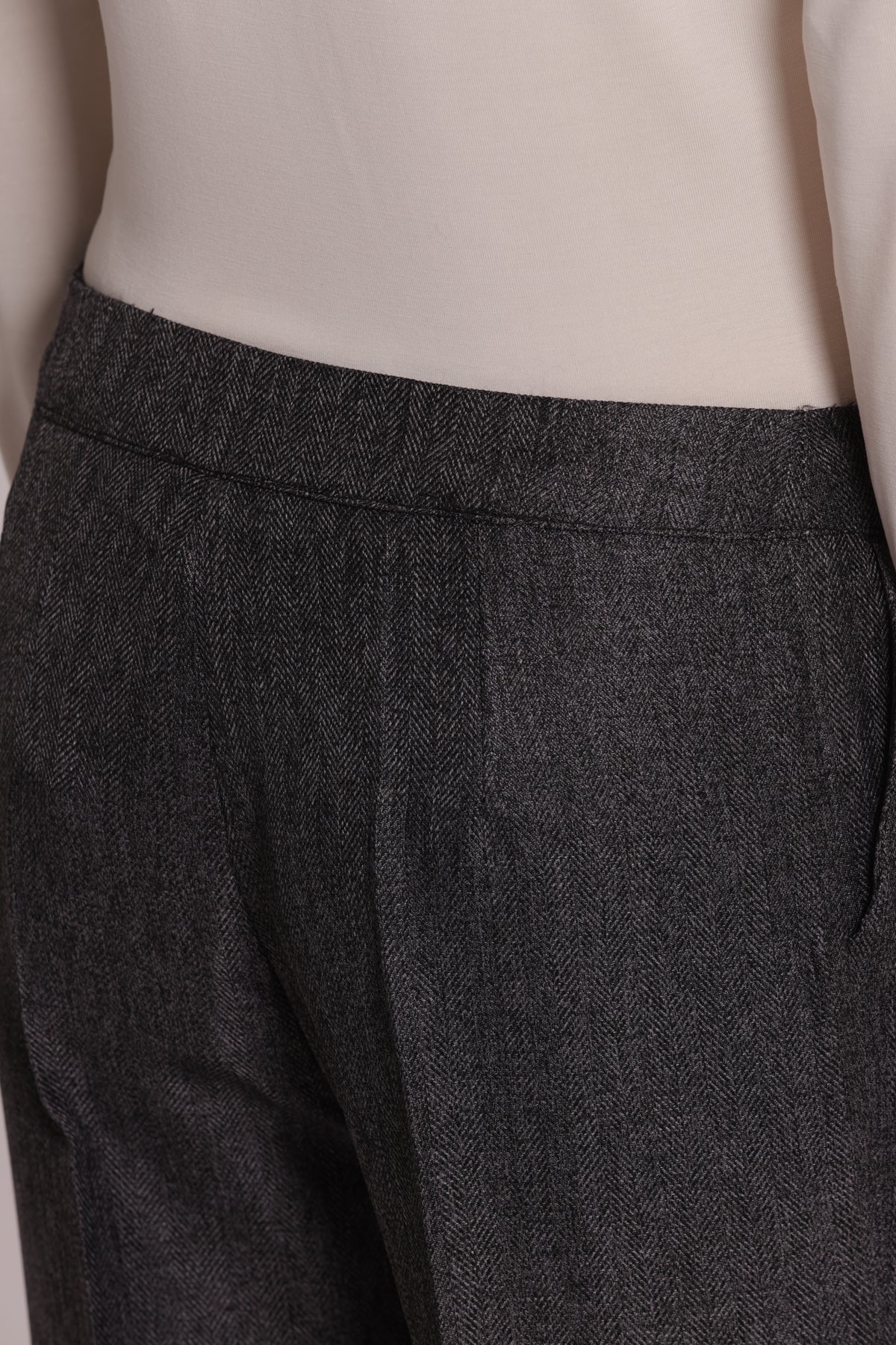 PANTALONE PALAZZO TWEED A SPIGA DI PESCE