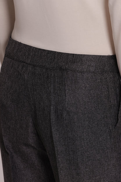 PANTALONE PALAZZO TWEED A SPIGA DI PESCE