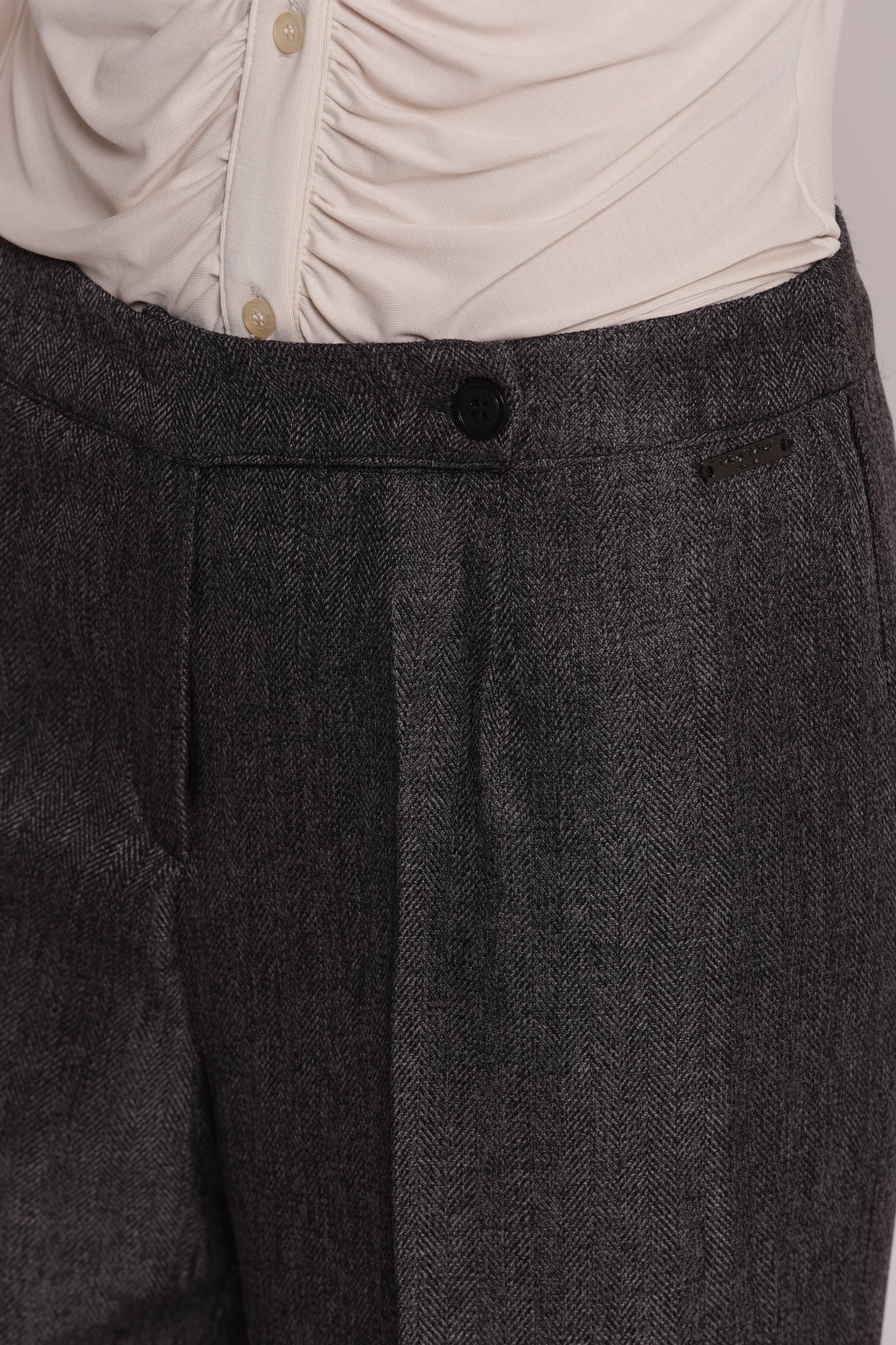 PANTALONE PALAZZO TWEED A SPIGA DI PESCE