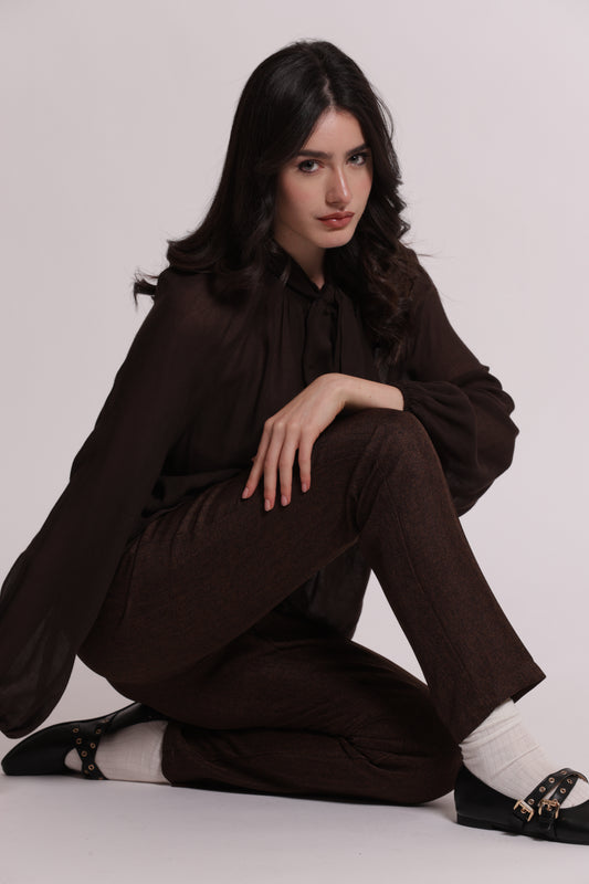 PANTALONE SIGARETTA TWEED A SPIGA DI PESCE