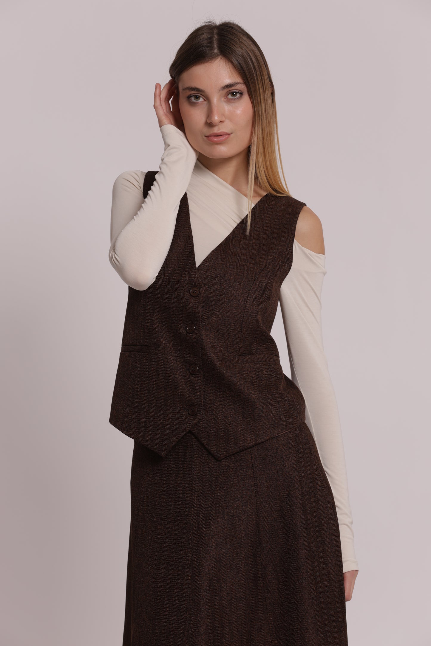 GILET TWEED A SPIGA DI PESCE