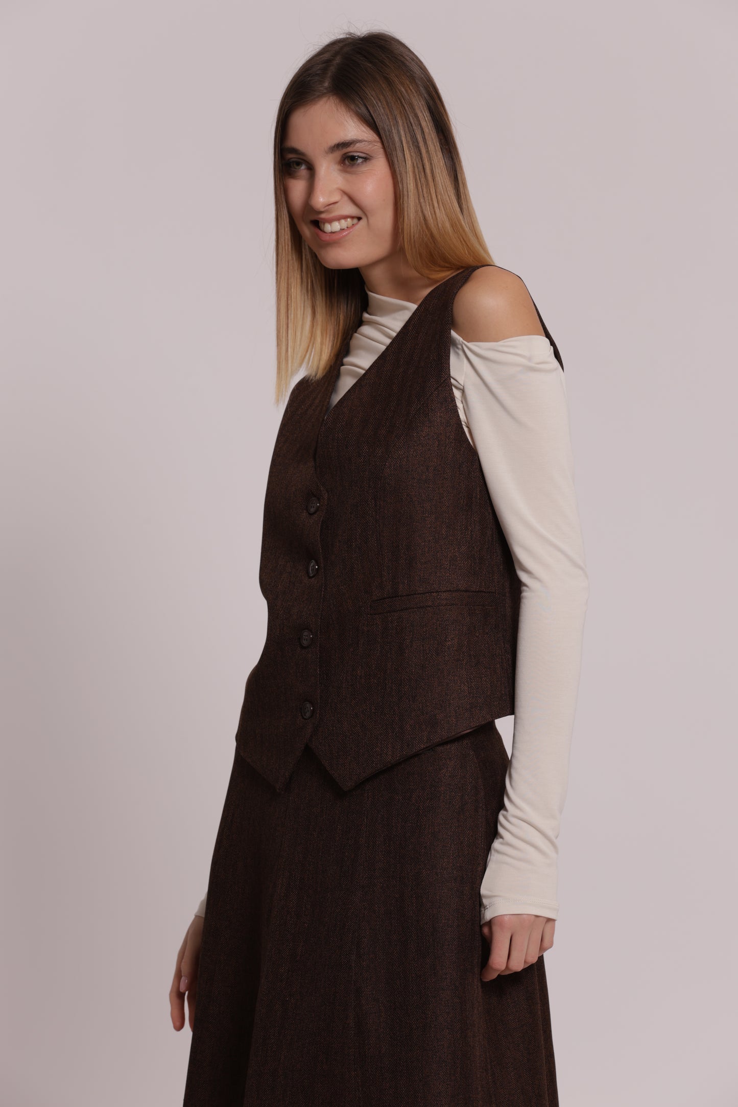 GILET TWEED A SPIGA DI PESCE