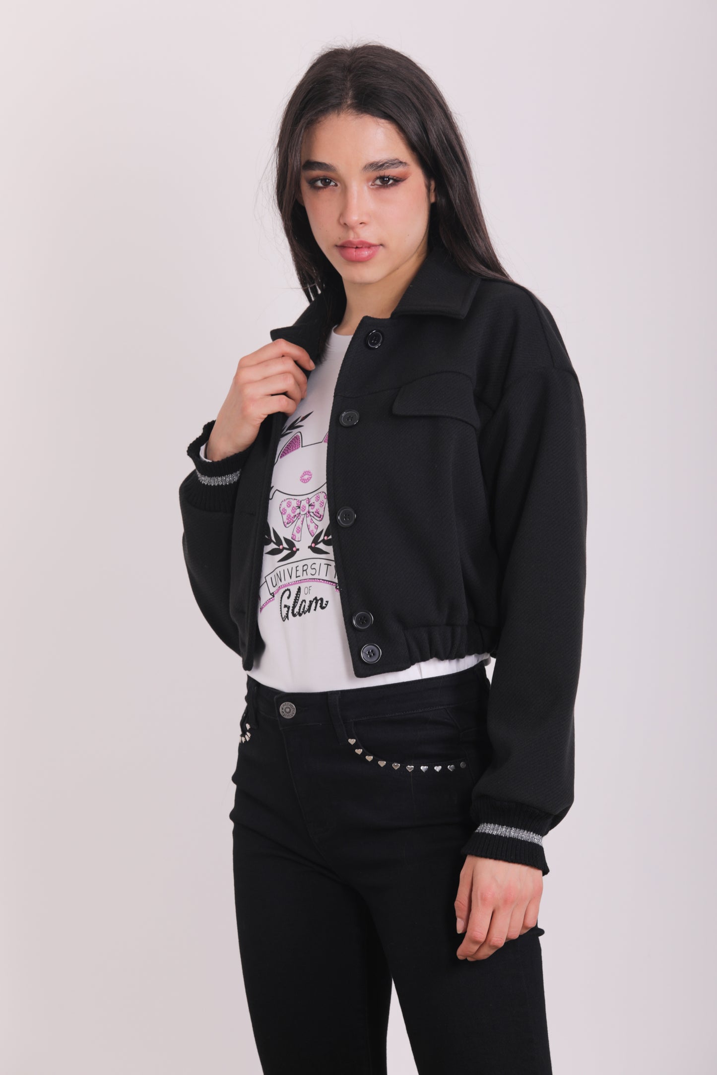 CAPPOTTO CROPPED CON TASCHE