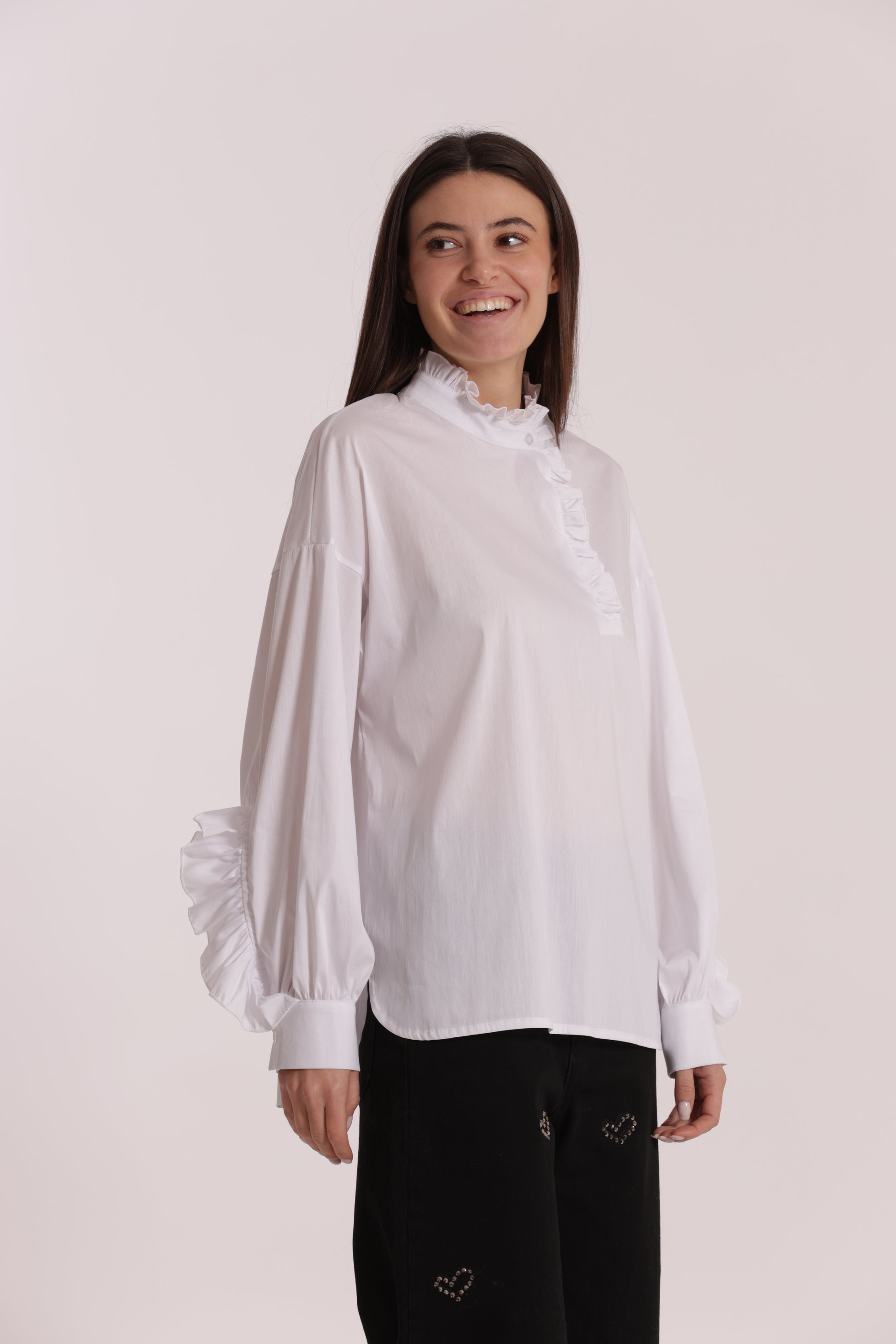 BLUSA DI COTONE CON DETTAGLI ROUCHES