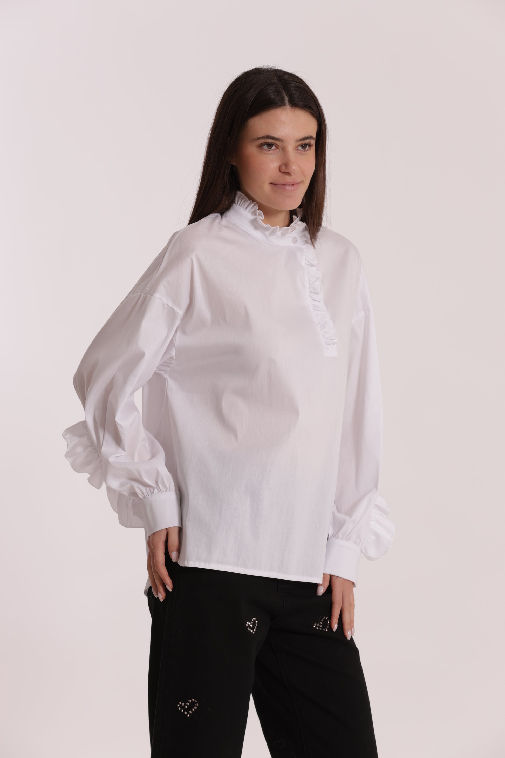 BLUSA DI COTONE CON DETTAGLI ROUCHES