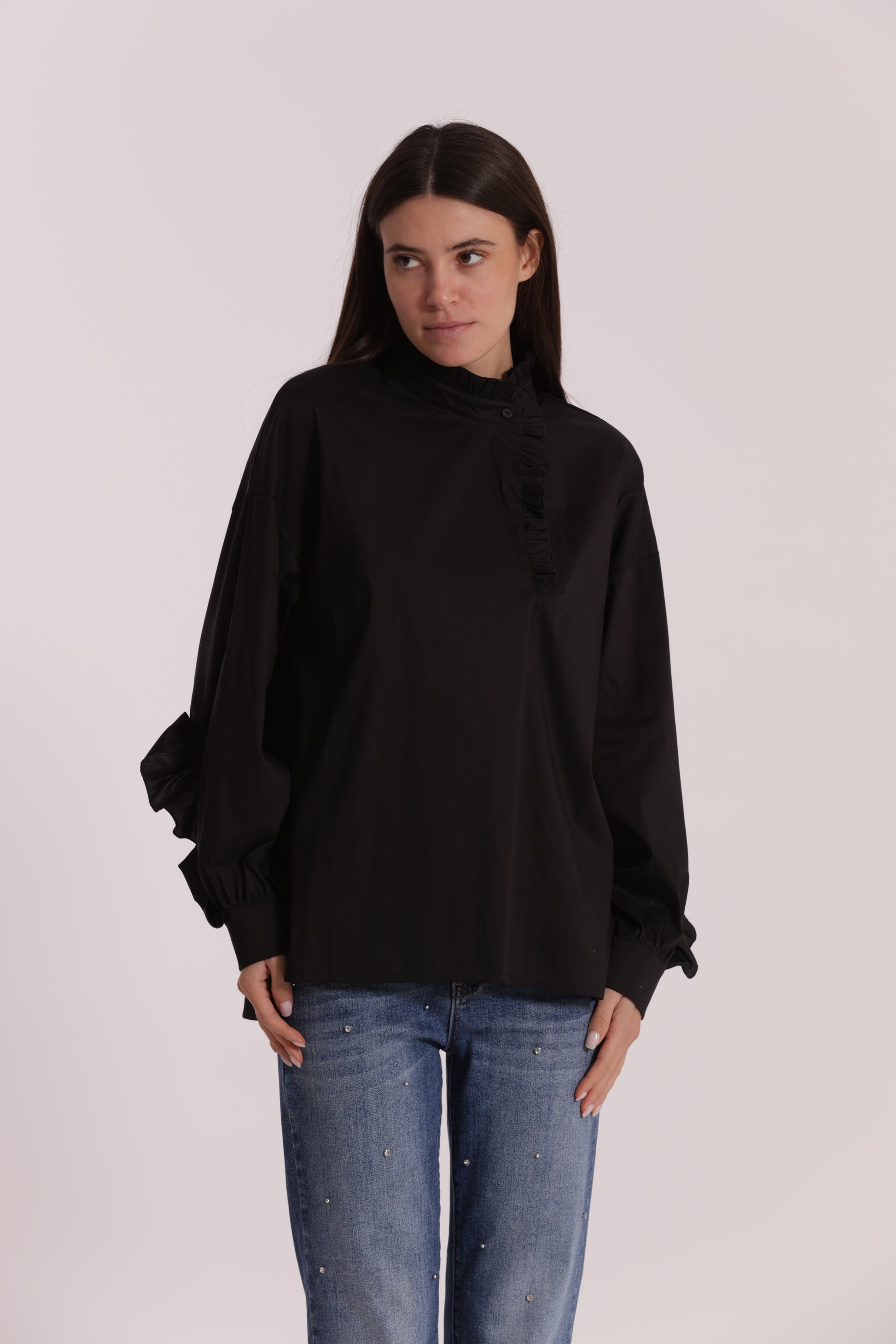 BLUSA DI COTONE CON DETTAGLI ROUCHES