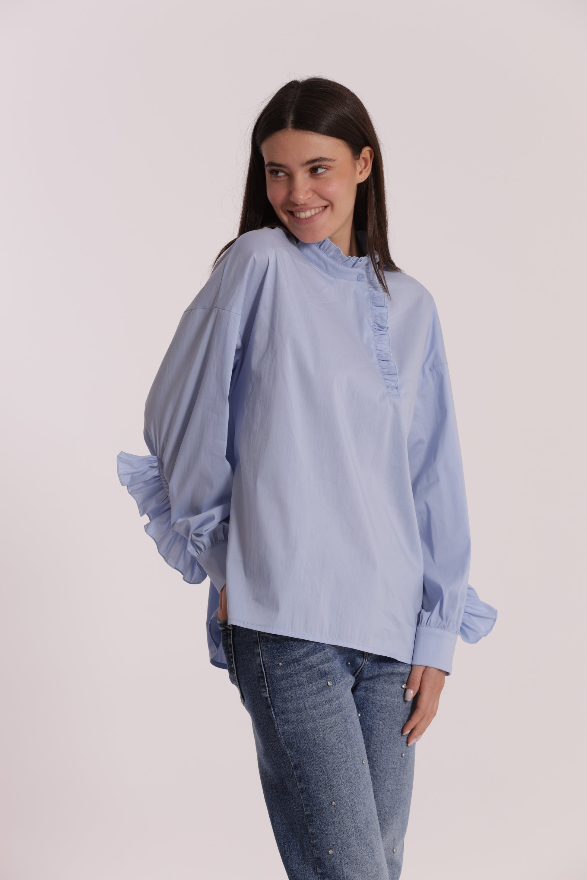 BLUSA DI COTONE CON DETTAGLI ROUCHES