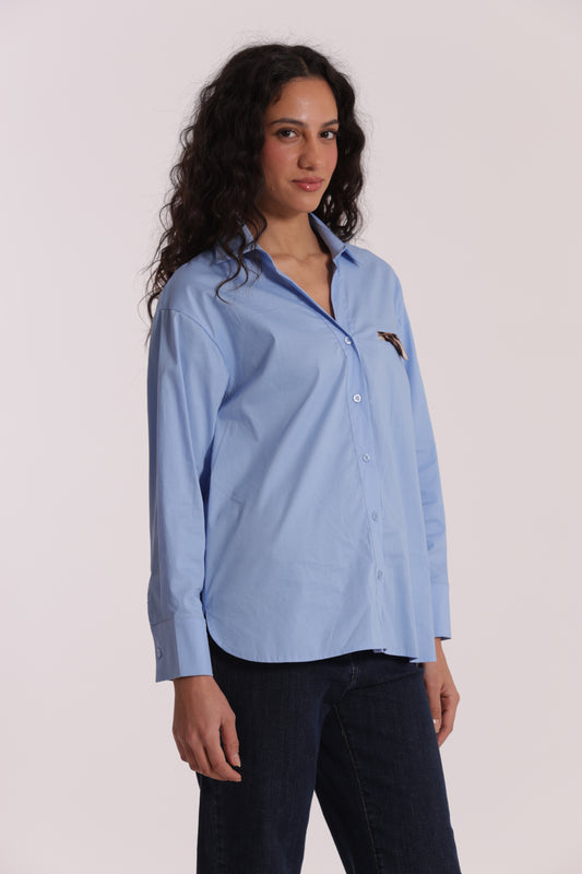 CAMICIA OVER DI COTONE CON DETTAGLIO ANIMALIER