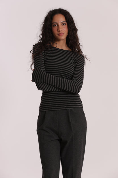 MAGLIA SCOLLO TONDO A RIGHE