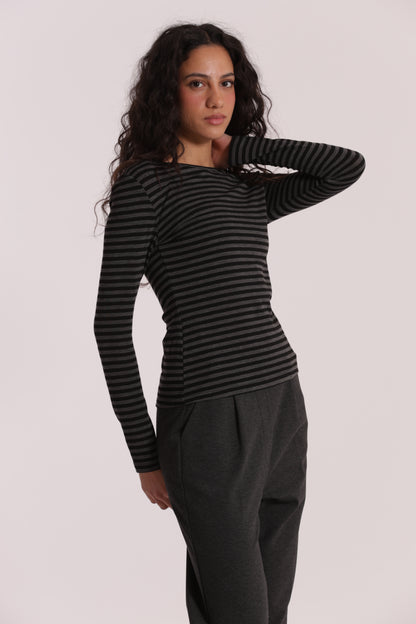 MAGLIA SCOLLO TONDO A RIGHE