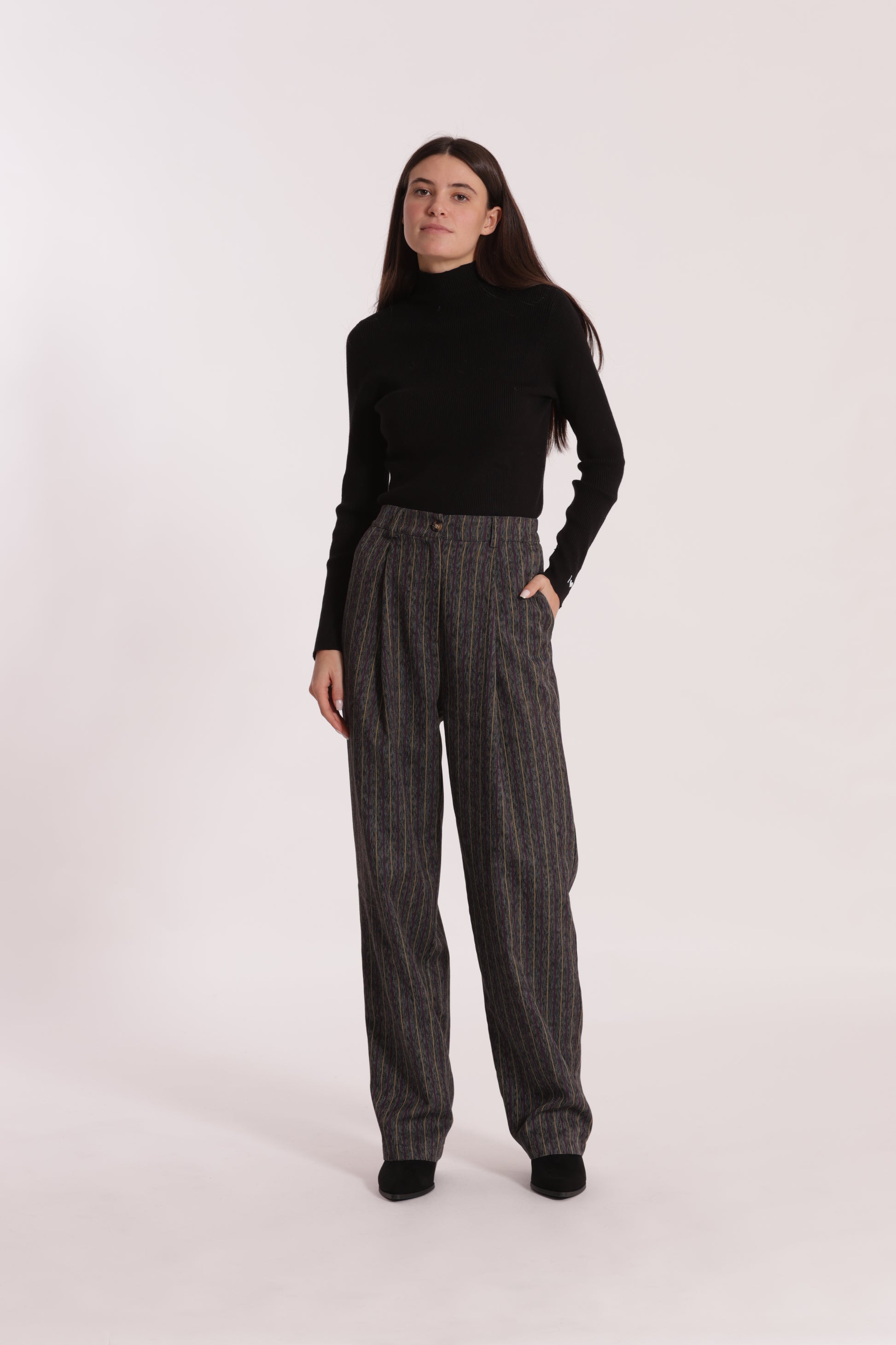 PANTALONE PALAZZO GESSATO EFFETTO JEANS