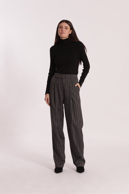 PANTALONE PALAZZO GESSATO EFFETTO JEANS