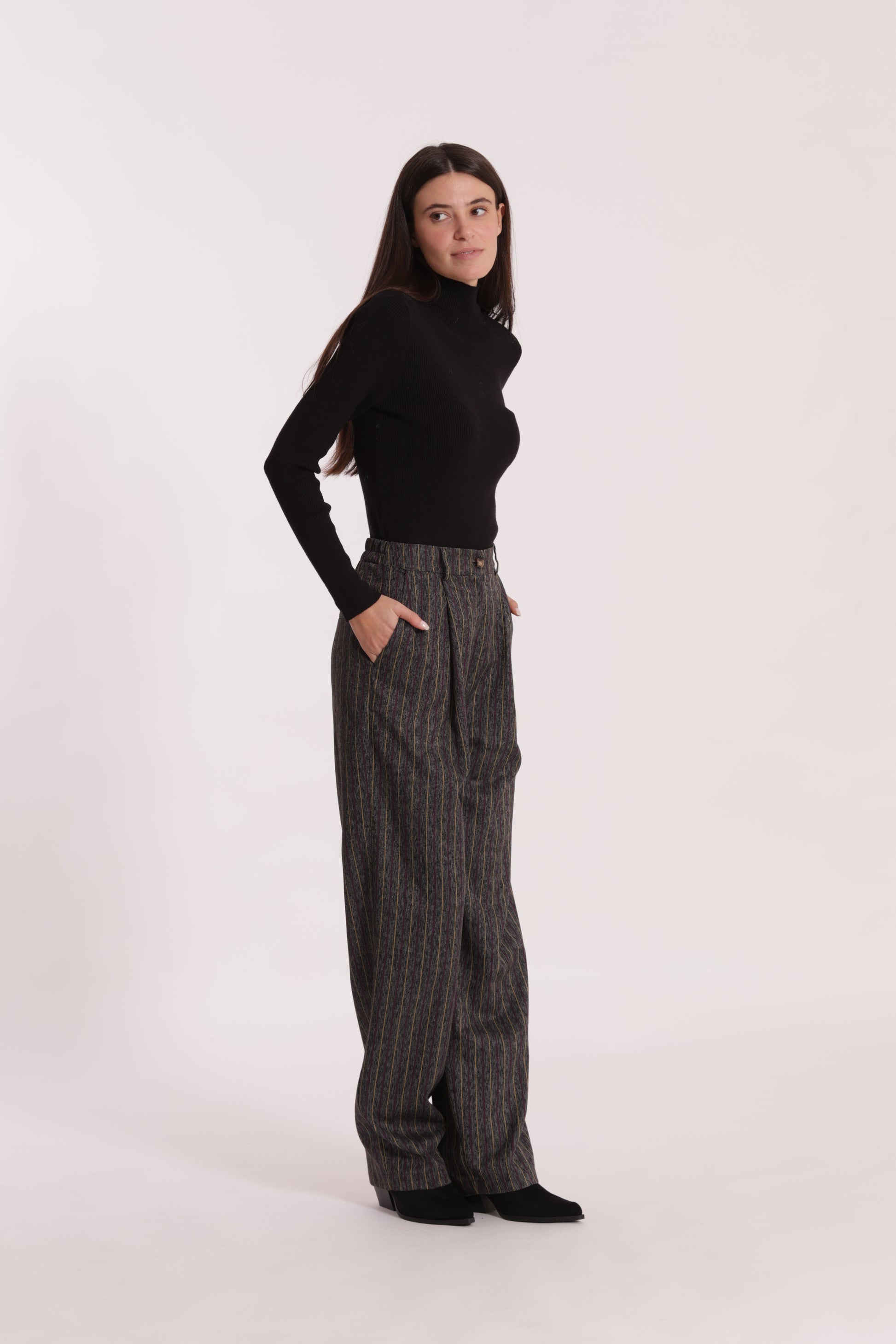 PANTALONE PALAZZO GESSATO EFFETTO JEANS
